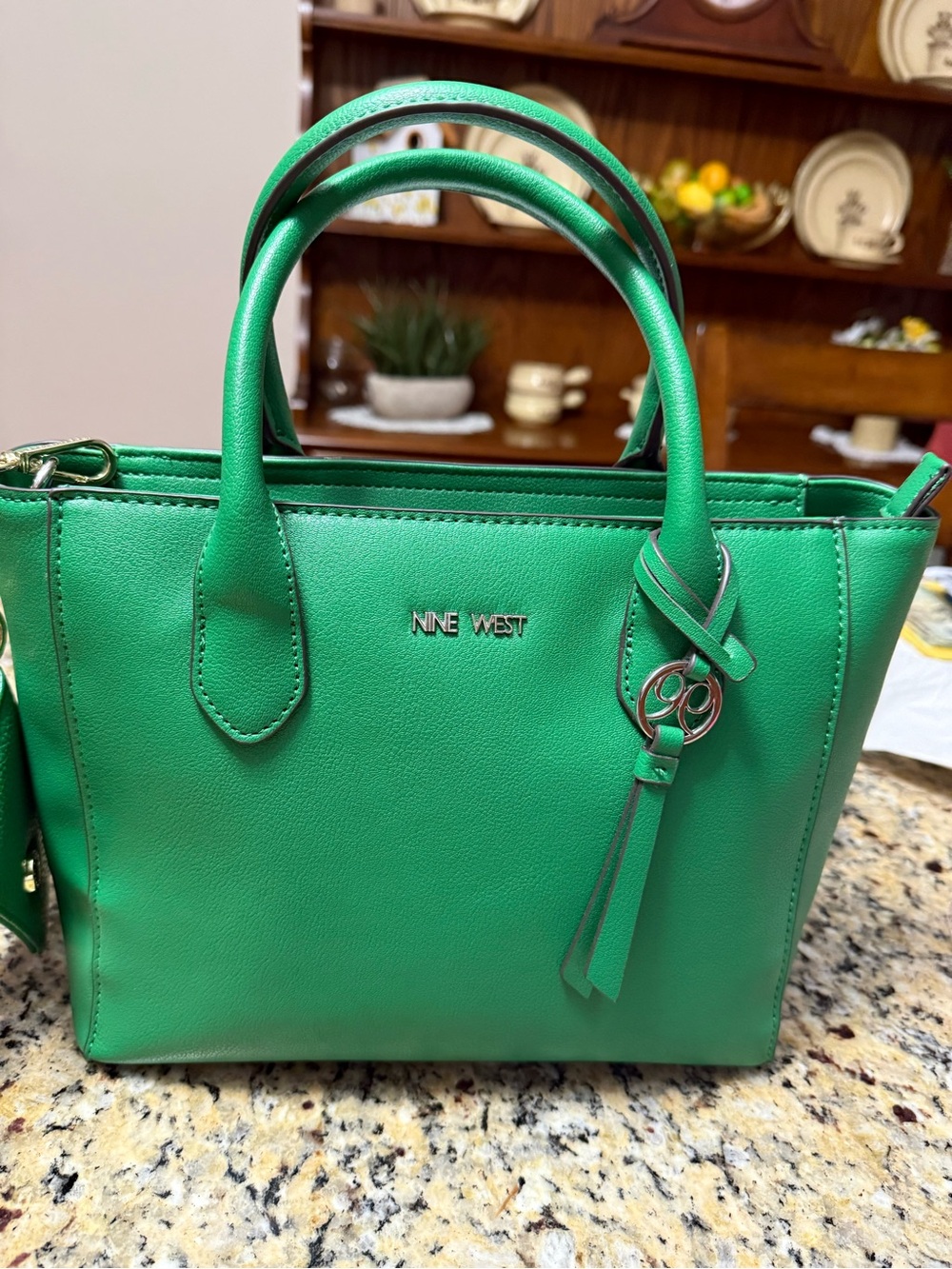 Nine West Green Top-Handle Satchel with Tassel Charm